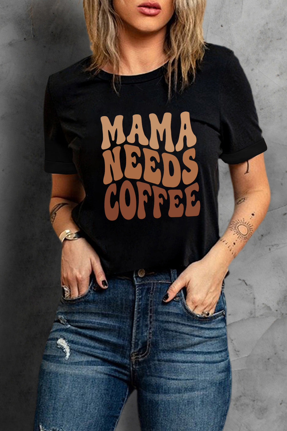 White MAMA Floral Block Graphic Casual T Shirt