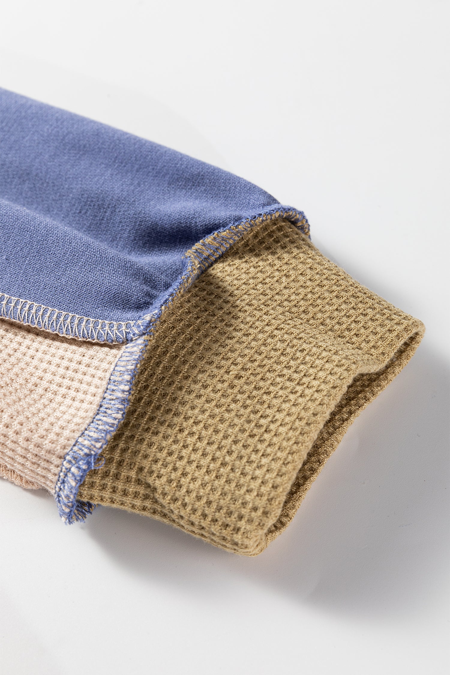 Light Pink Color Block Mix Texture Waffle Patchwork Oversize Sweatshirt