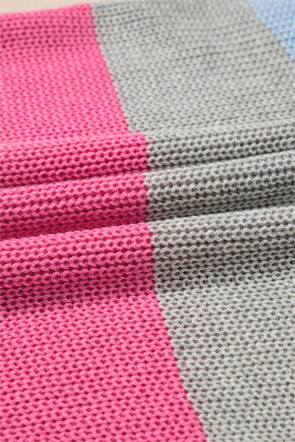Pink Color Block Notch V Neck Sweater T Shirt