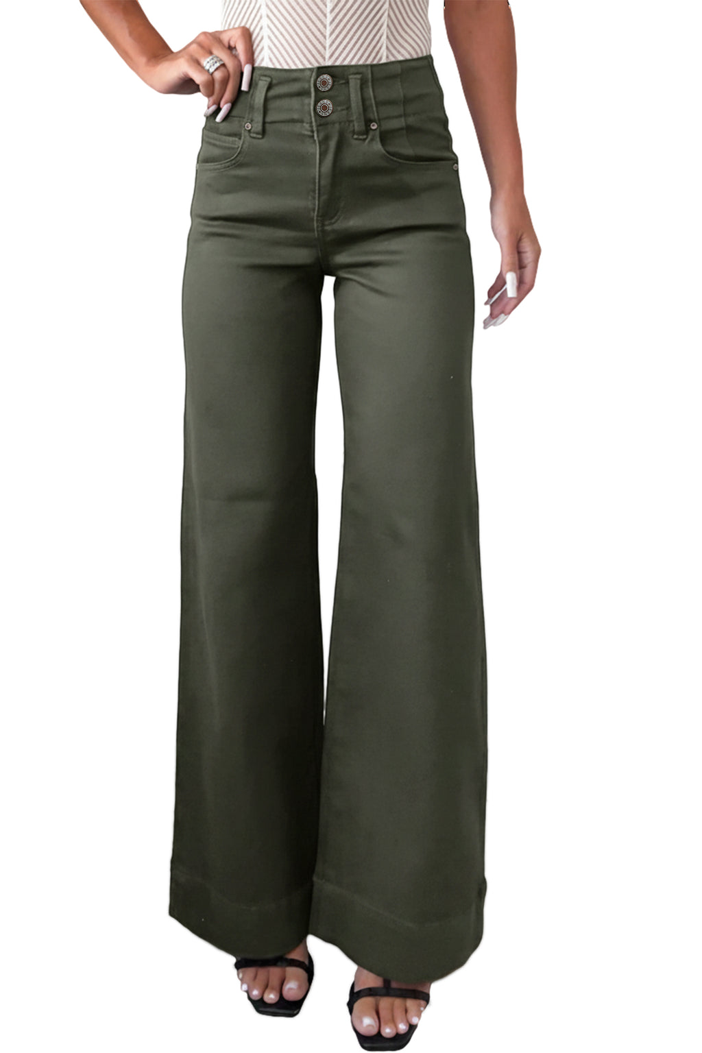 Bonbon 2-Button High Waist Flared Bottom Jeans