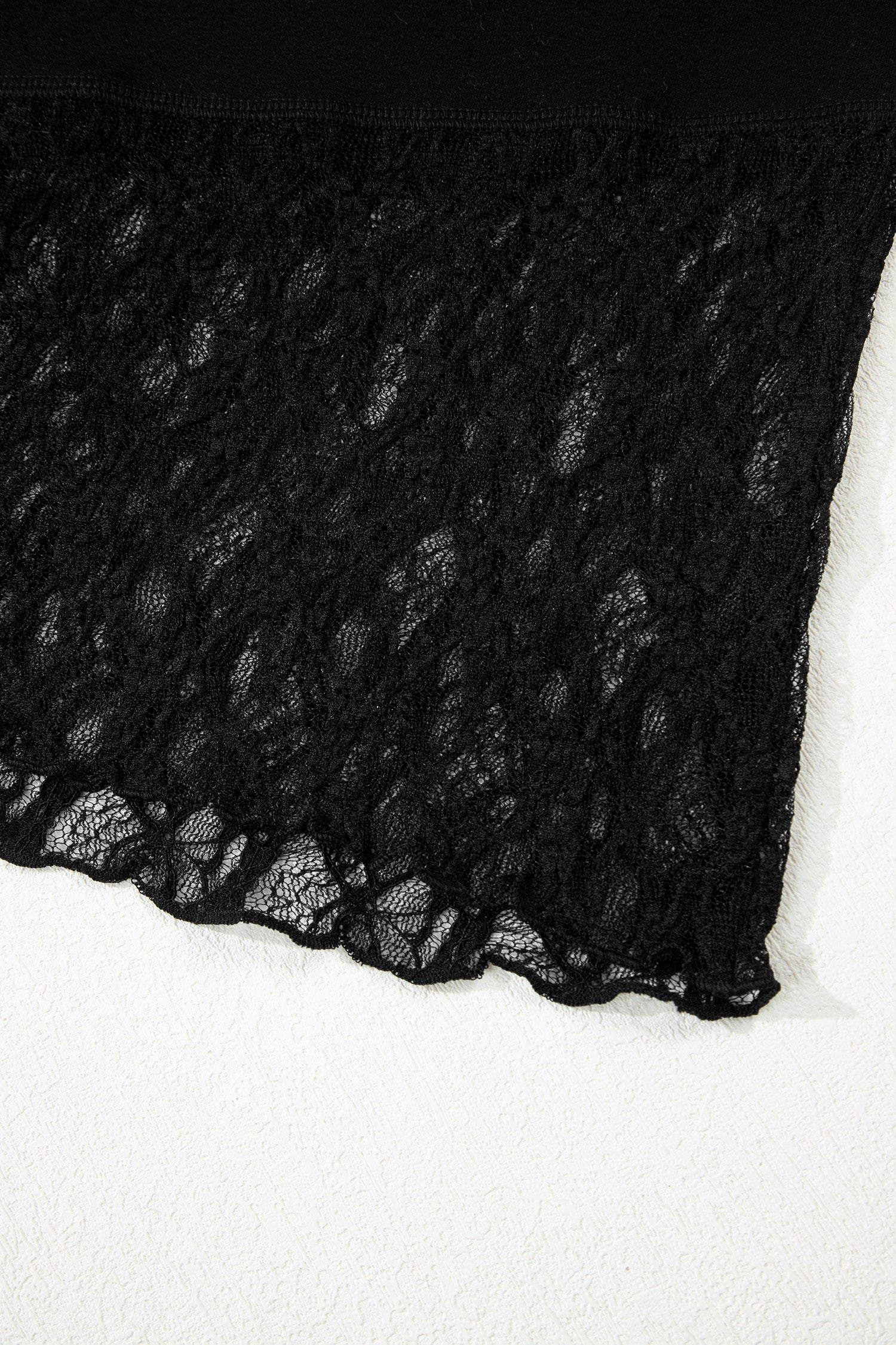Black Asymmetric Panels Sheer Floral Lace Patchwork Long Sleeve Top