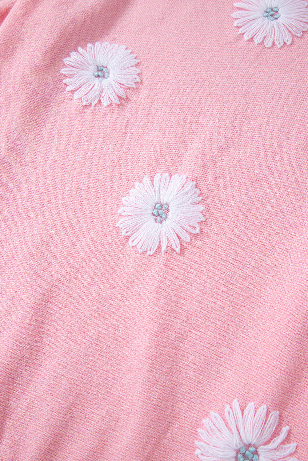 Beige Flower Pattern Short Sleeve Knitted Top