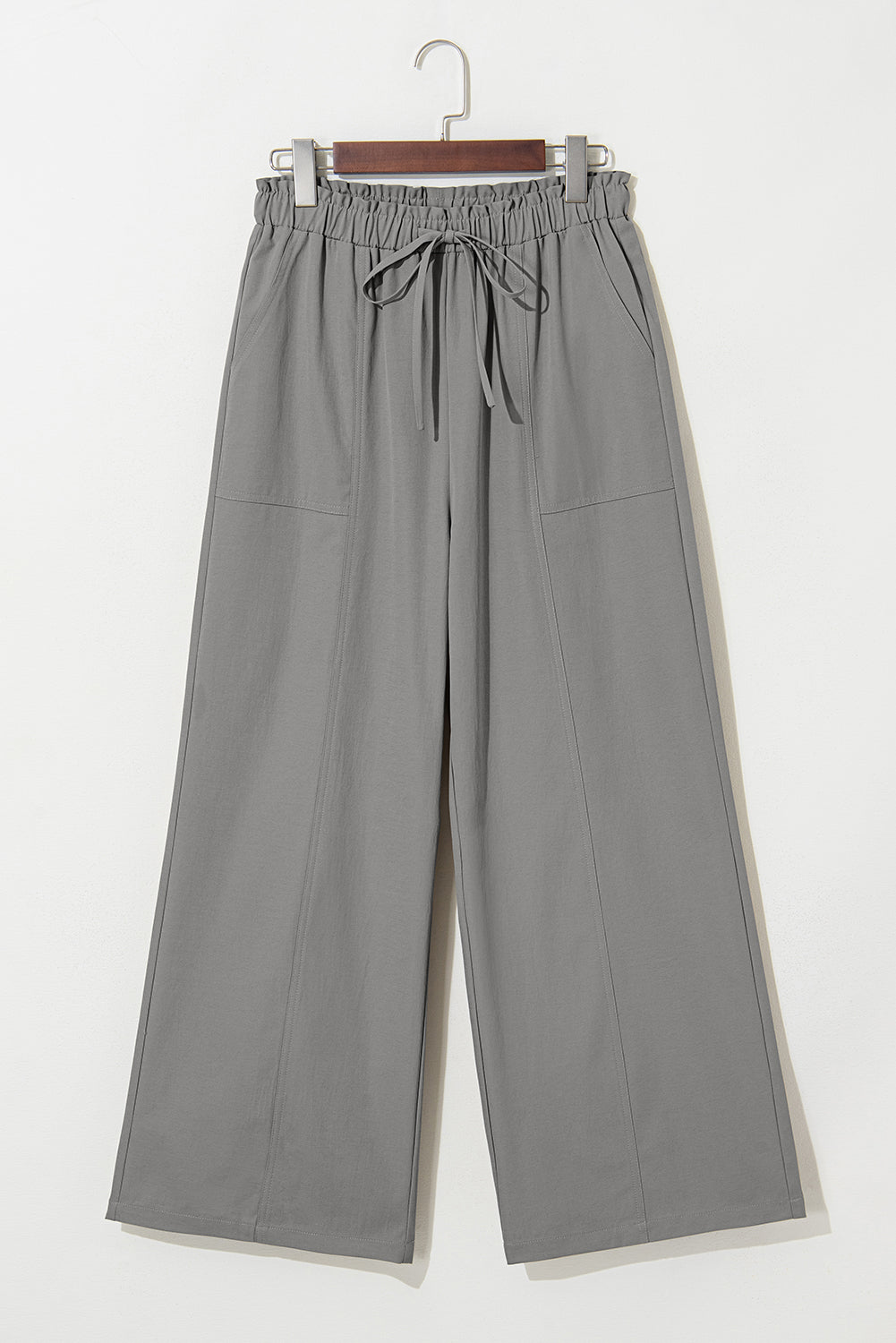 Gray Solid Color Drawstring Elastic Waist Casual Loose Pants