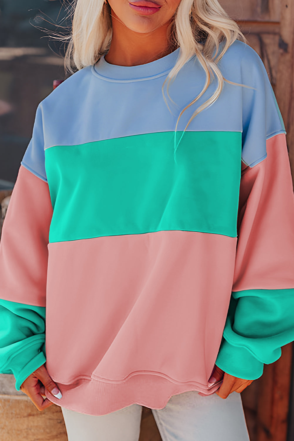 Meadow Mauve Colorblock Patchwork Drop Shoulder Sweatshirt