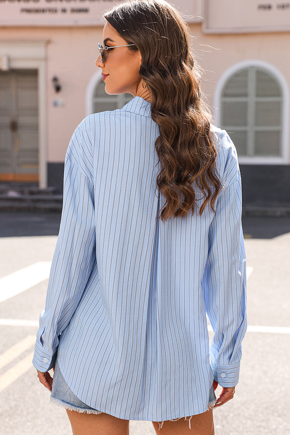 Blue Stripe Button Up Oversized Casual Shirt
