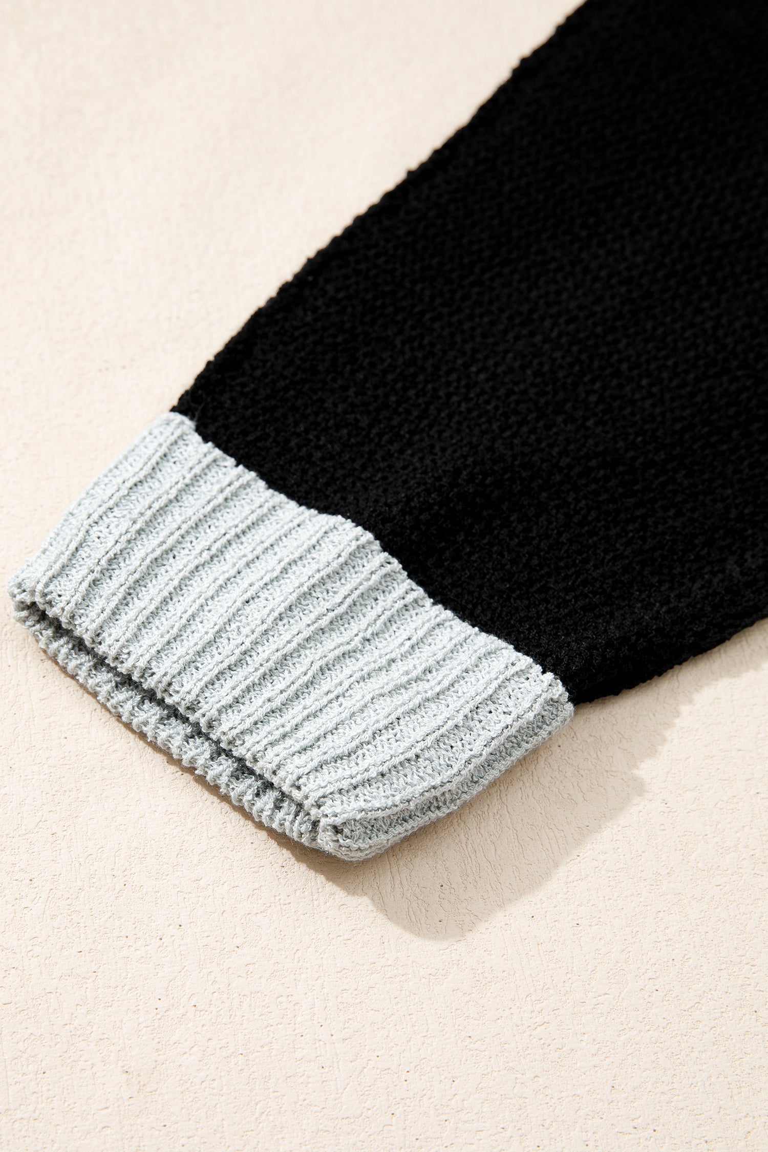 Black Color Block Knit V Neck Loose Sweater