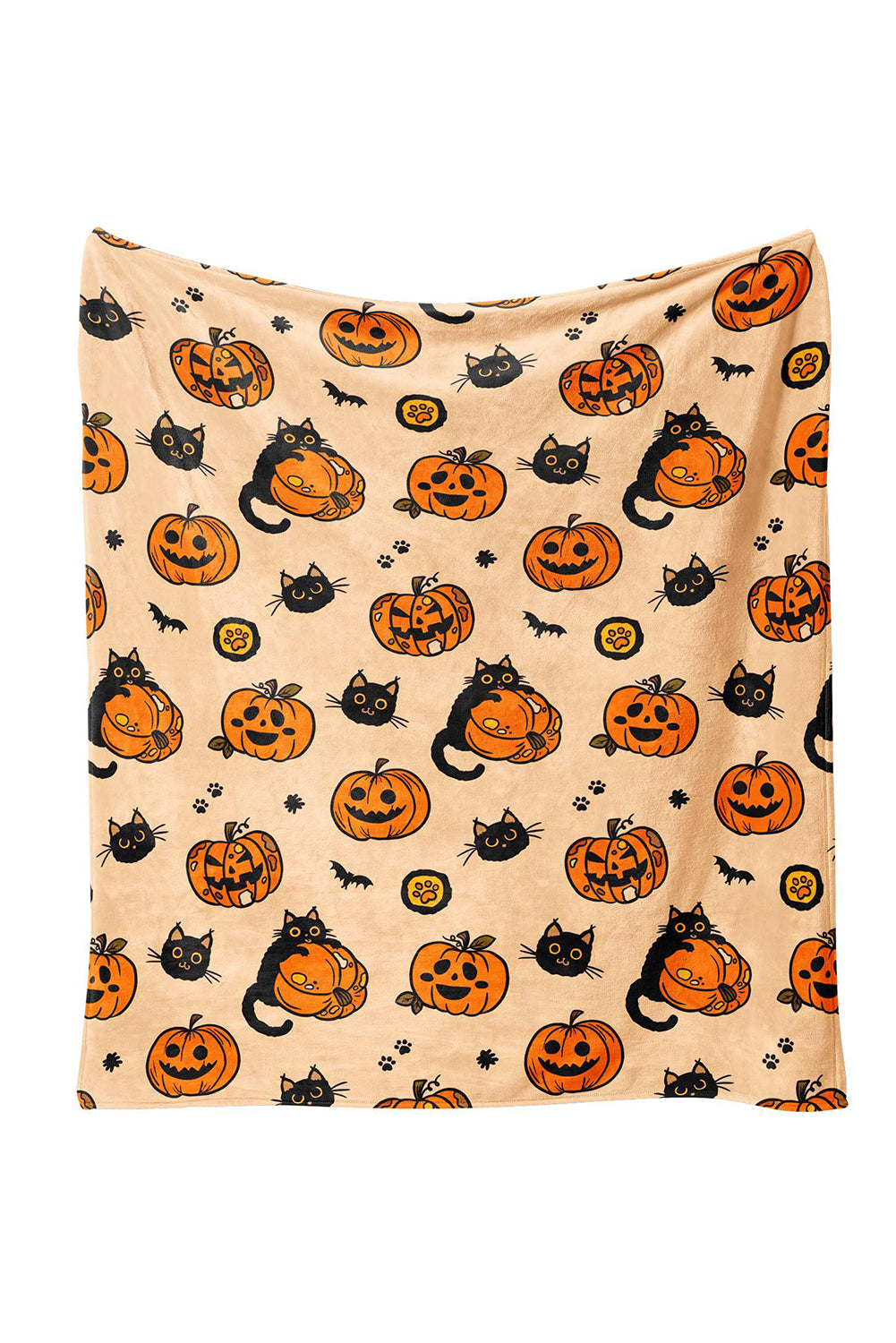 Russet Orange Halloween Pumpkin Cat Printed Fleece Blanket