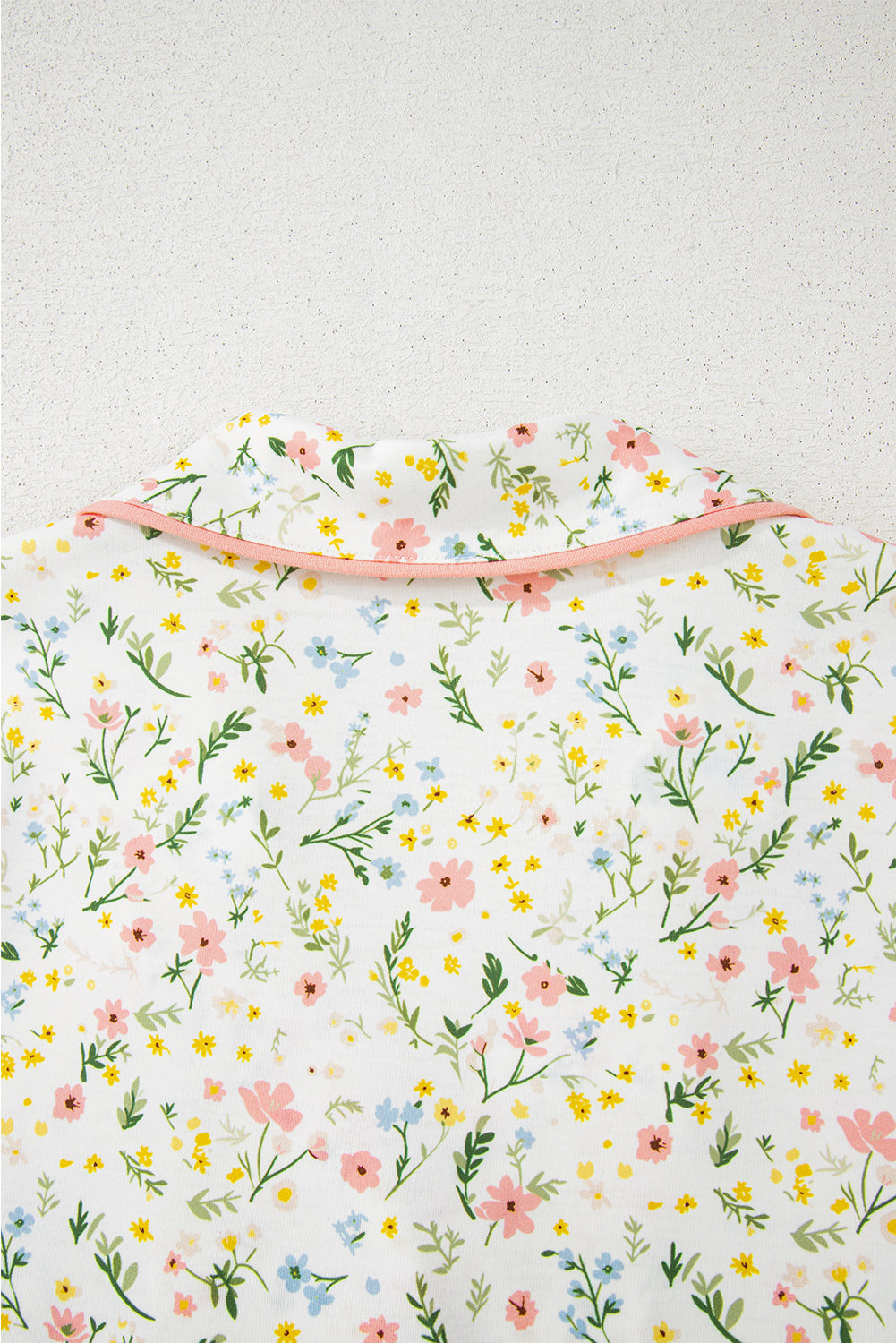 Beige Bow Fruit Print Contrast Pipping Short Pajamas Set