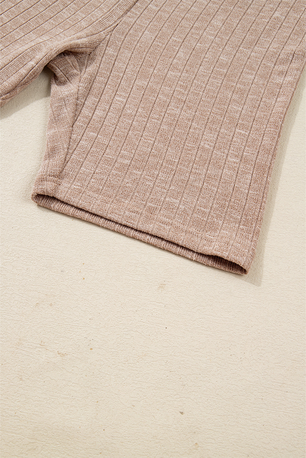 Dark Khaki Ribbed Balloon Sleeve Pullover Top and Biker Knitted Short Set