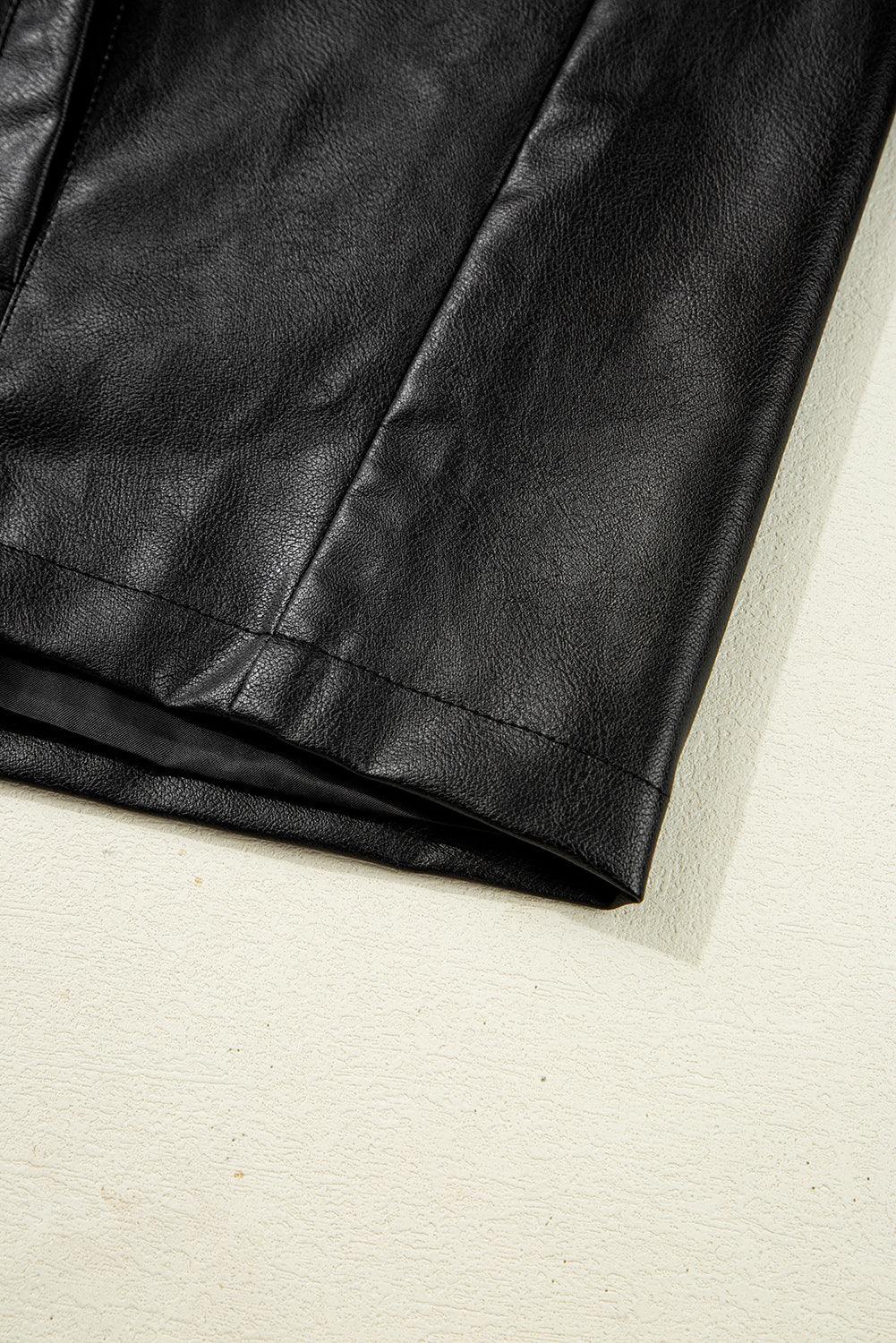 Black Faux Leather Buttoned Front Boxy Jacket