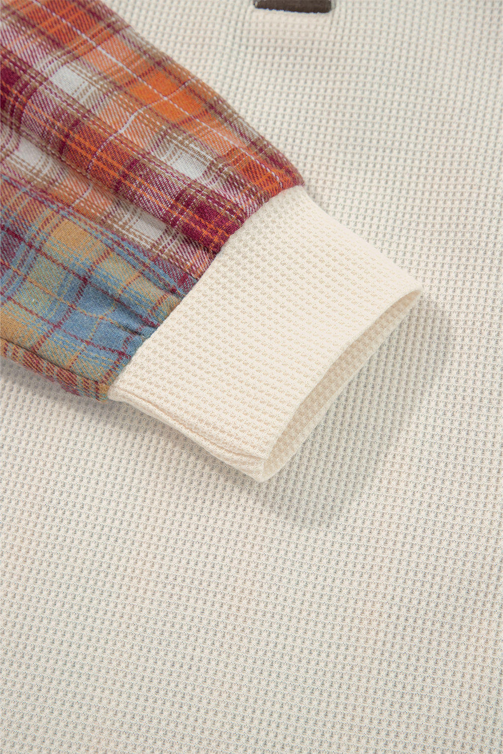 Parchment Plus Size Waffle Colorblock Striped Plaid Patchwork Half Button Pullover