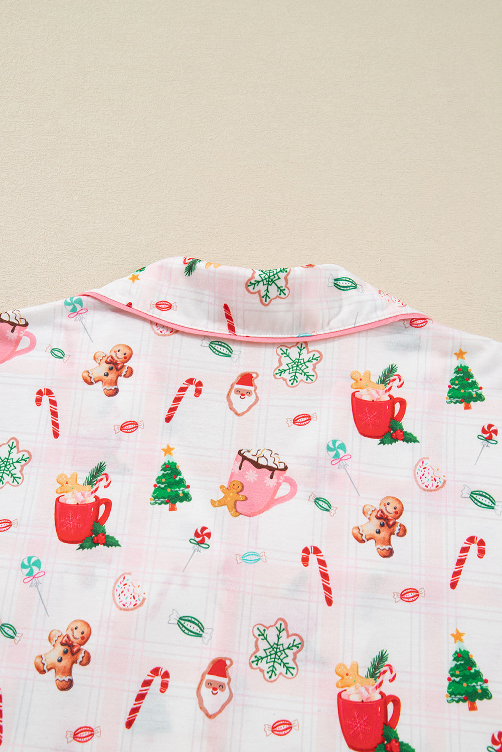 Pink Christmas Spirit Cute Holiday Print Short Sleeve Shirt and Pants 2pcs Pajama Set