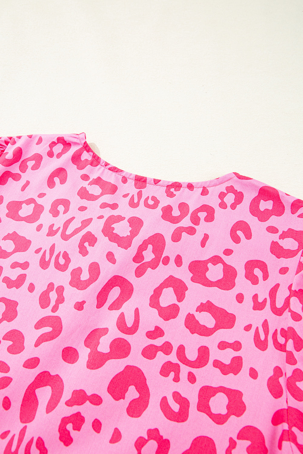 Bright Pink Solid Color Puff Sleeve Tie Front High Waist Mini Dress