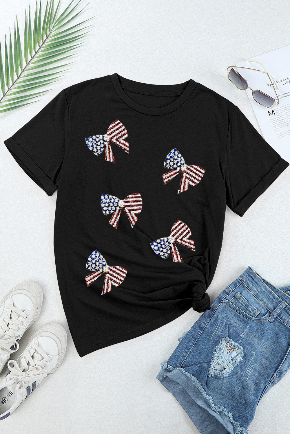 White Sequin American Flag Can Oversized Graphic Tee
