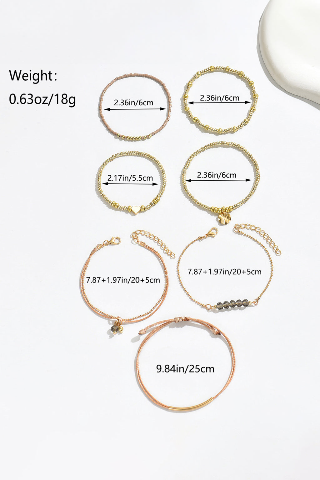 Gold 7pcs Bohemian Heart Bead Layered Bracelet Set
