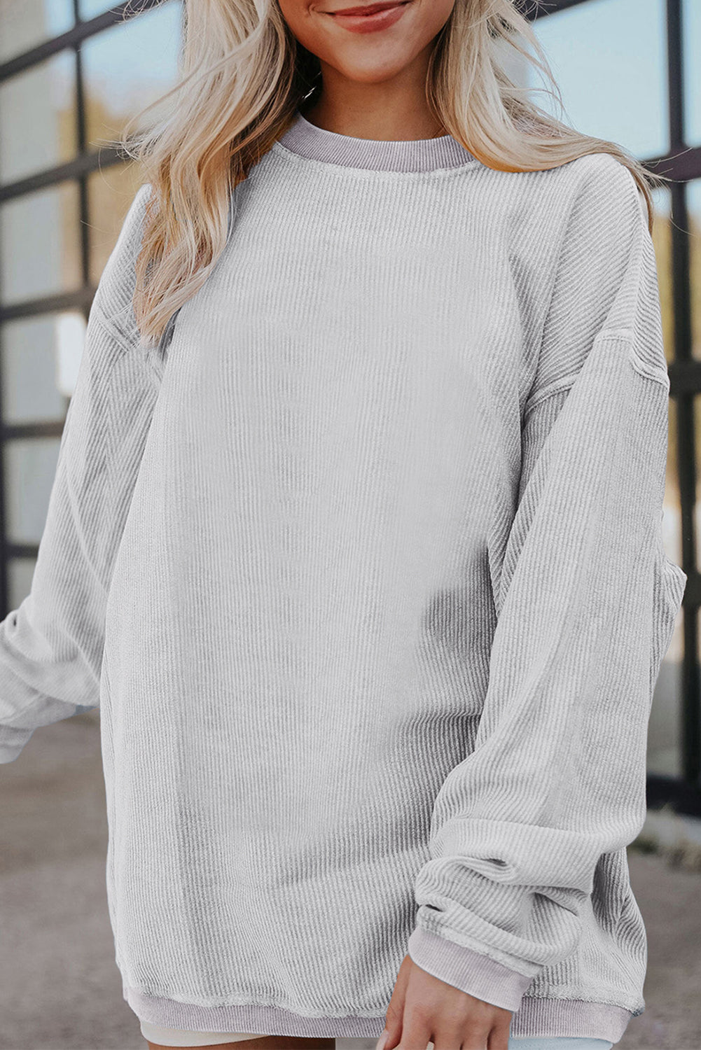 Grass Green Ribbed Corded Oversized Sweatshirt