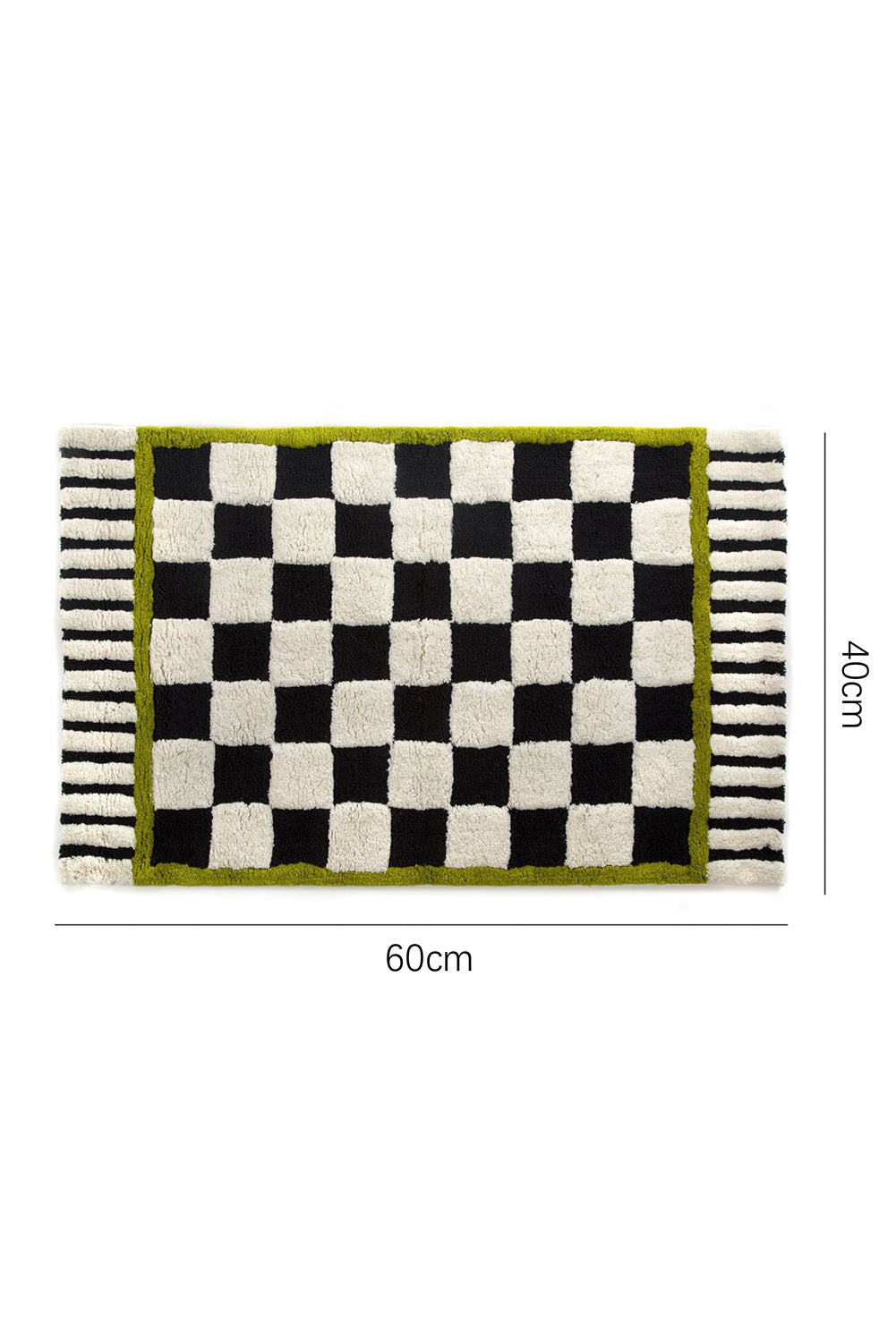 Spinach Green Square Trim Plush Checkered Striped Bath Rug