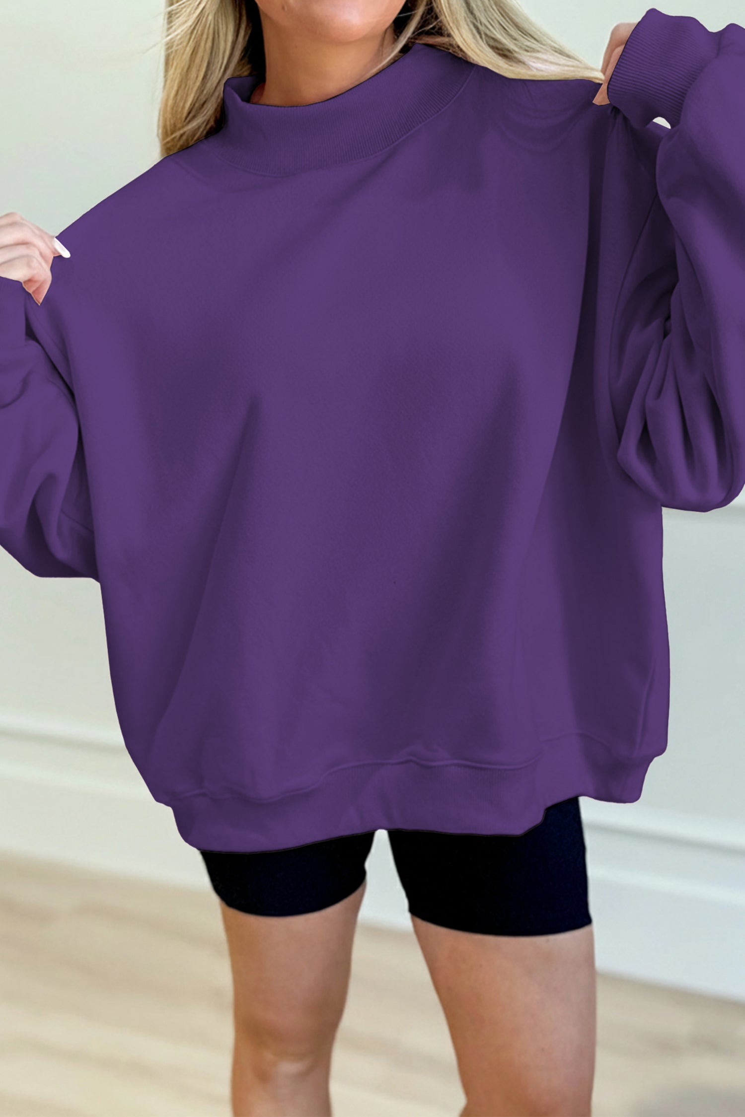 Bright Pink Oversize Blessed Embroidered Mock Neck Sweatshirt