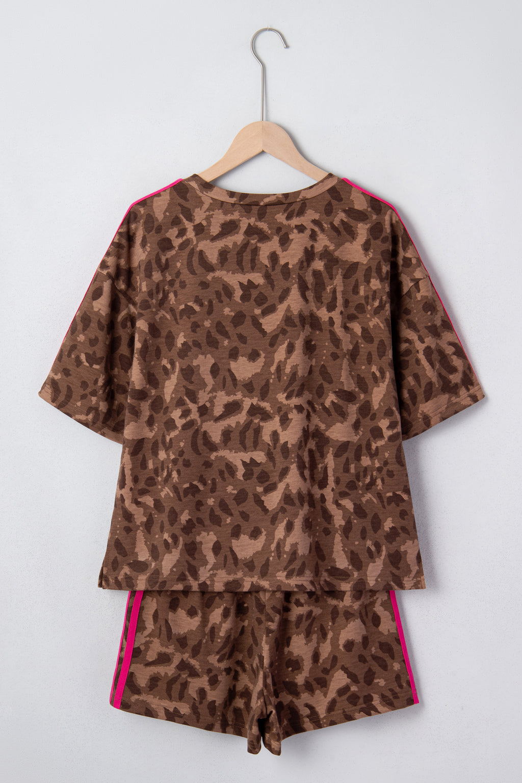 Brown Leopard Loose Tee Drawstring Waist Barrel Pants Set