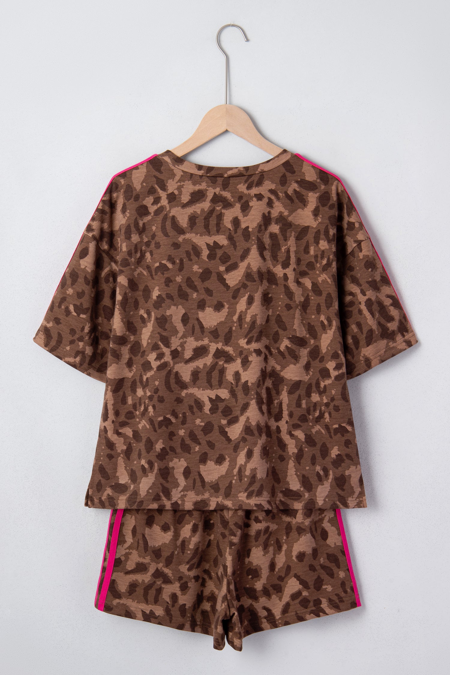 Brown Leopard Loose Tee Drawstring Waist Barrel Pants Set