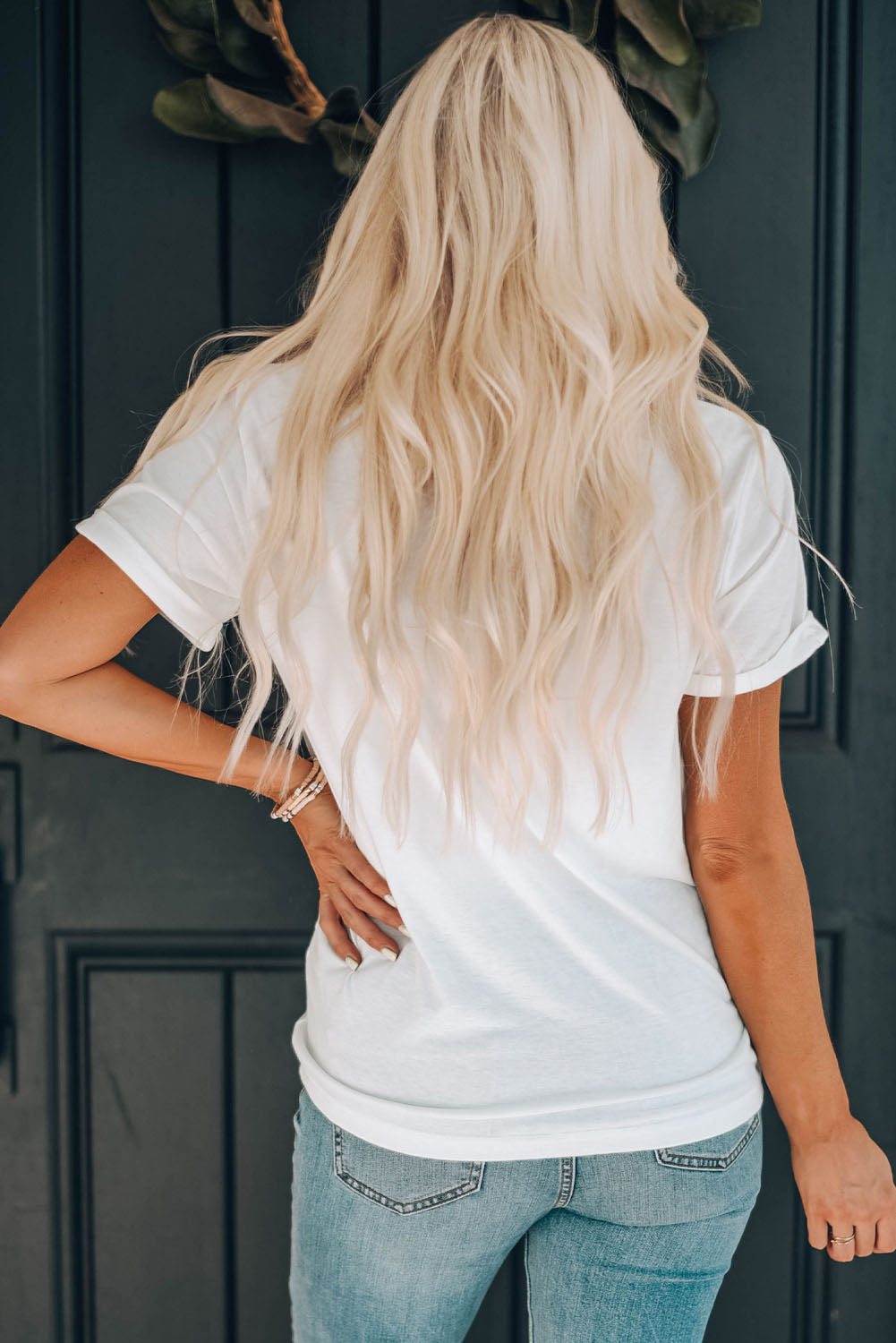 White Sequin American Flag Can Oversized Graphic Tee
