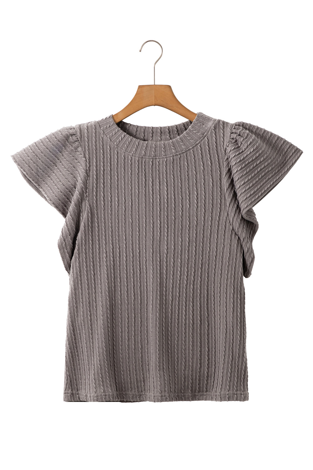 Moonlight Jade Solid Color Textured Flutter Sleeve Top