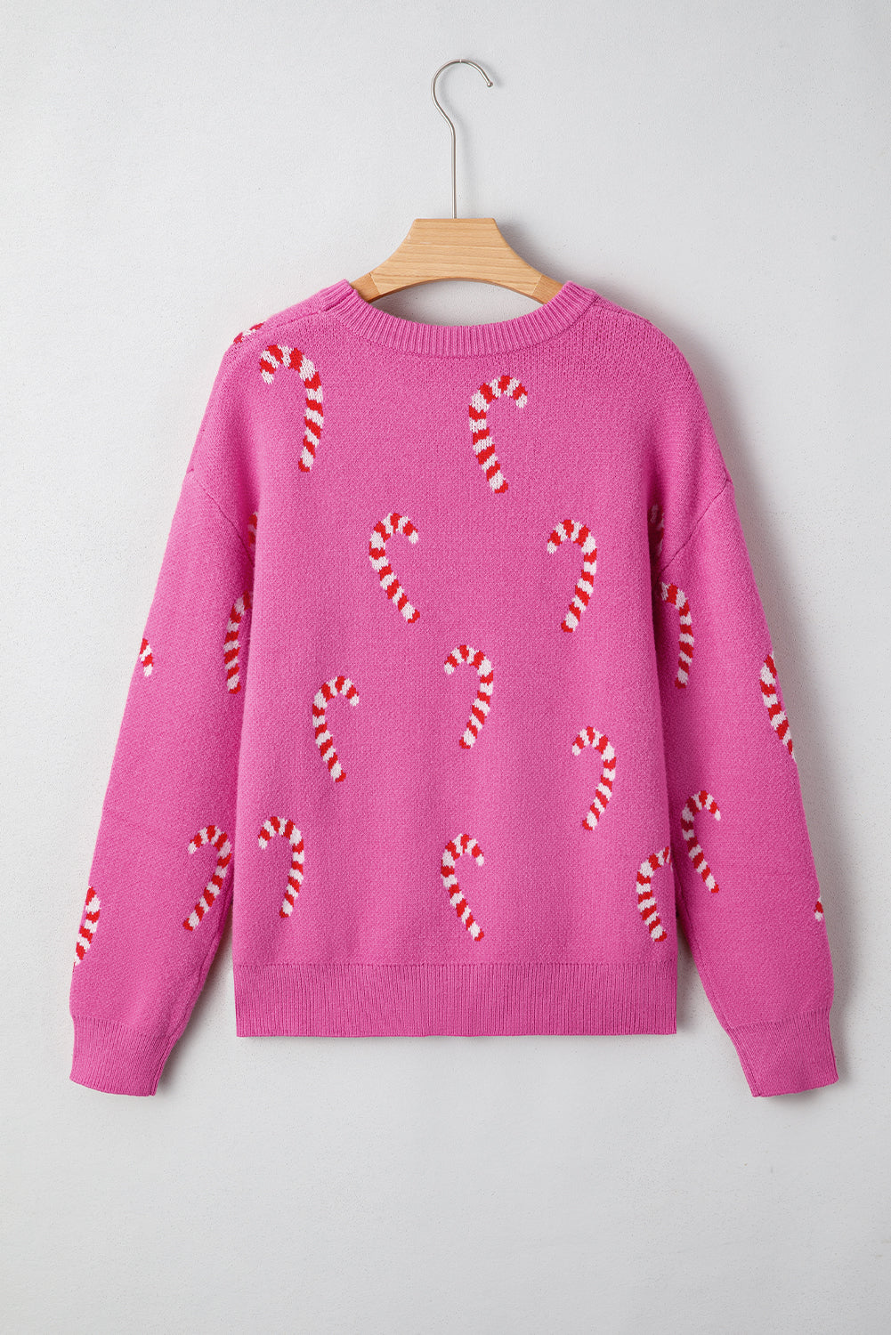 Dark Green Christmas Candy Cane Holiday Drop Shoulder Sweater