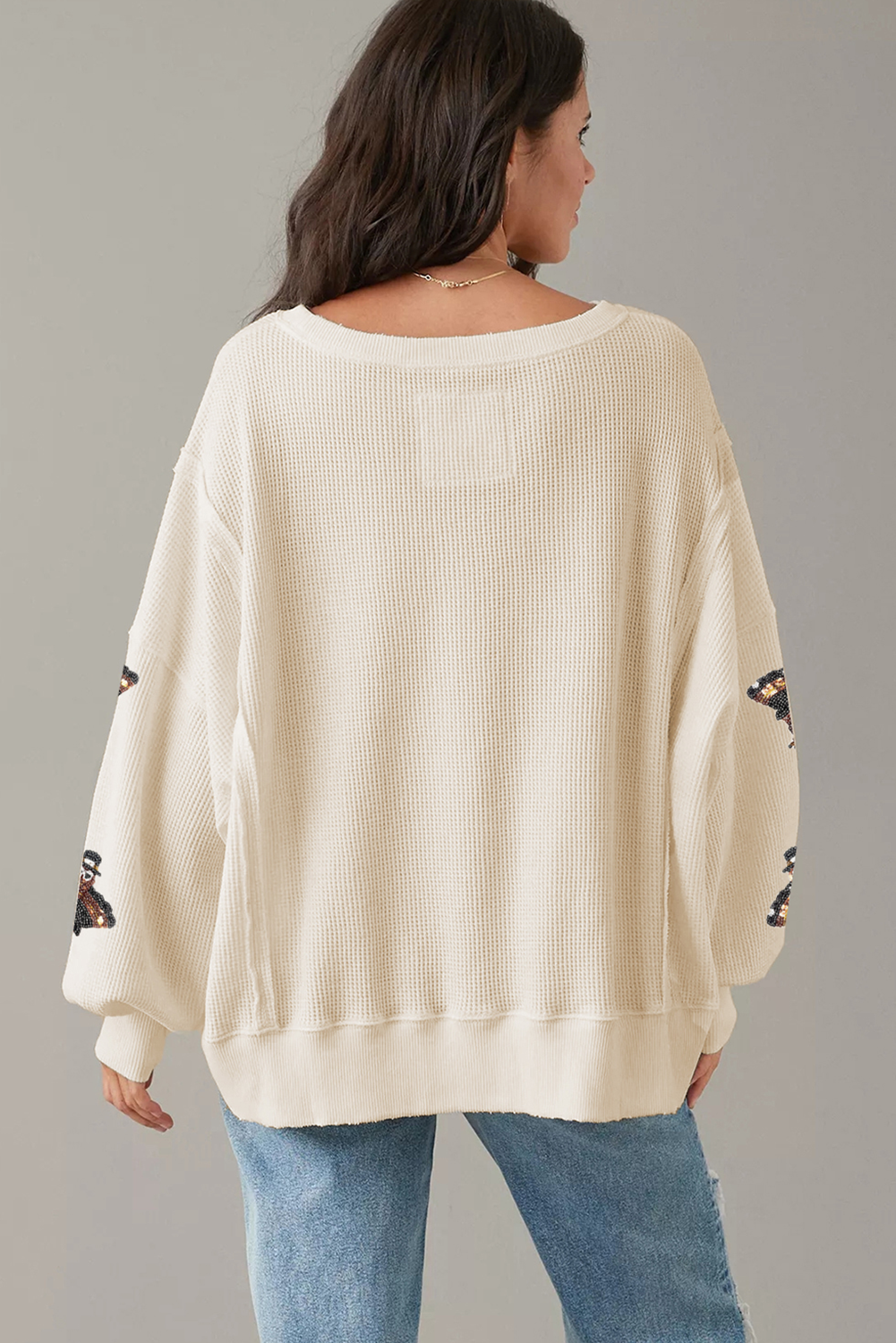 White Waffle knit Bishop Sleeve Split Oversized Top