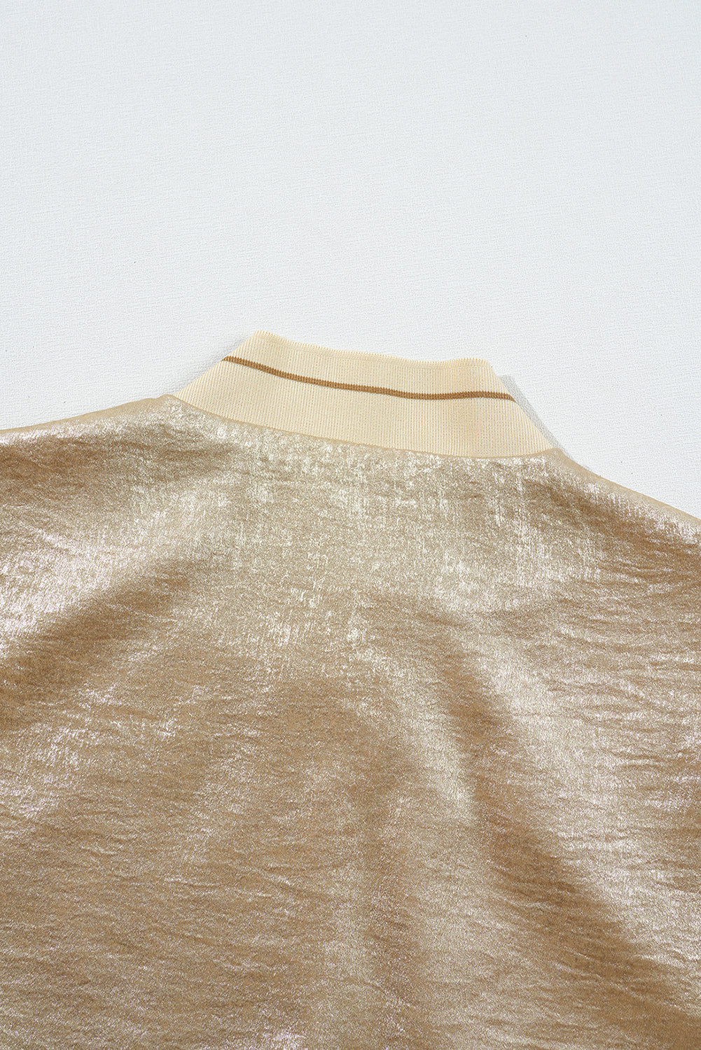Pale Khaki Metallic Zip up Baseball Jacket