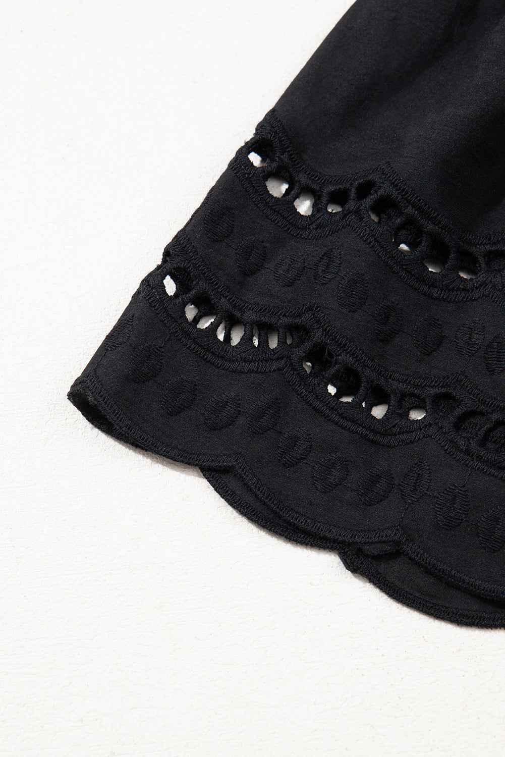Black Hollow Out Embroidered Short Sleeve O Neck Top