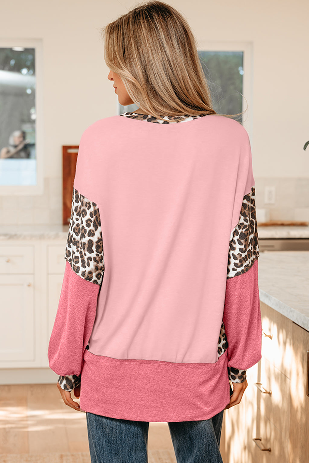 Gray Plus Size Leopard Color Block Patchwork Dolman Sweatshirt