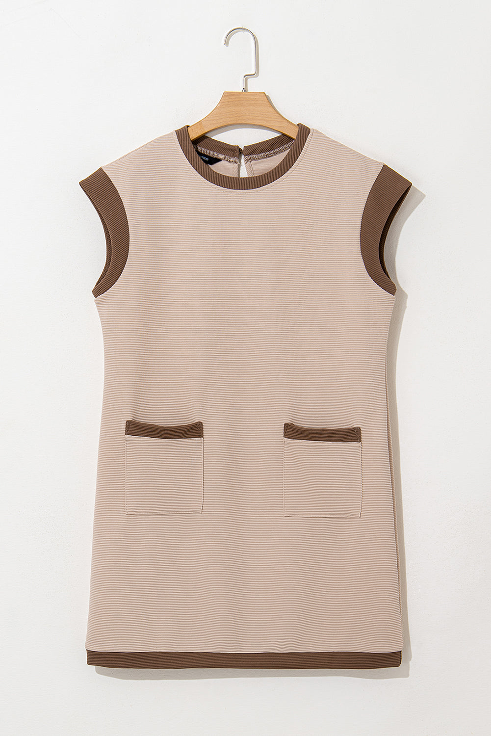 Parchment Stylish Textured Color Block Trim Shift Mini Dress