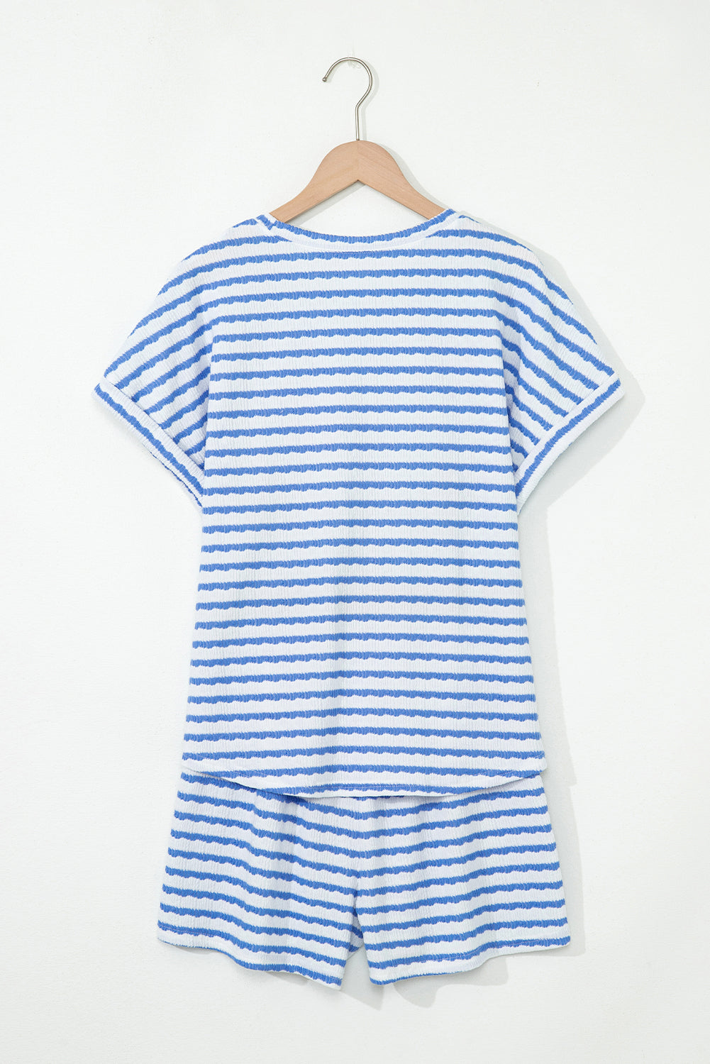 Pink Stripe Knitted Short Sleeve Top and Drawstring Shorts Set