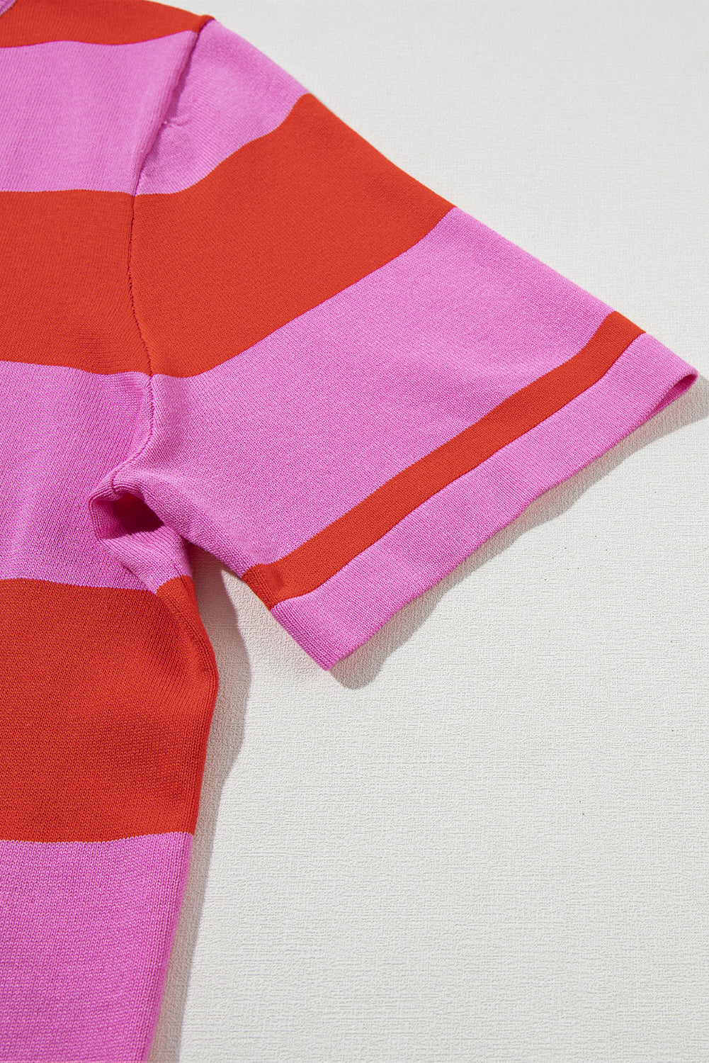 Pink Stripe Colorblock Striped Knitted T shirt