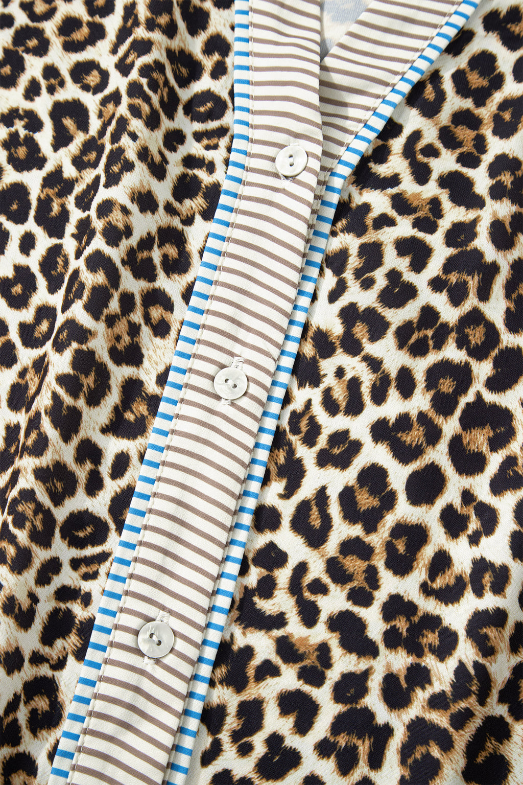 Brown Leopard Print Striped Patchwork 3/4 Sleeve Loose Mini Dress