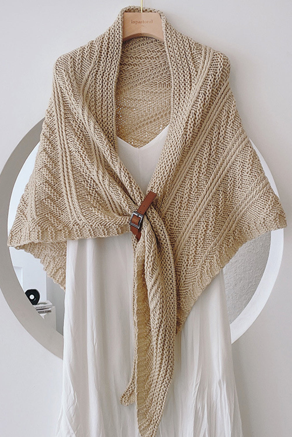 Parchment Faux Leather Belt Triangle Shawl Scarf