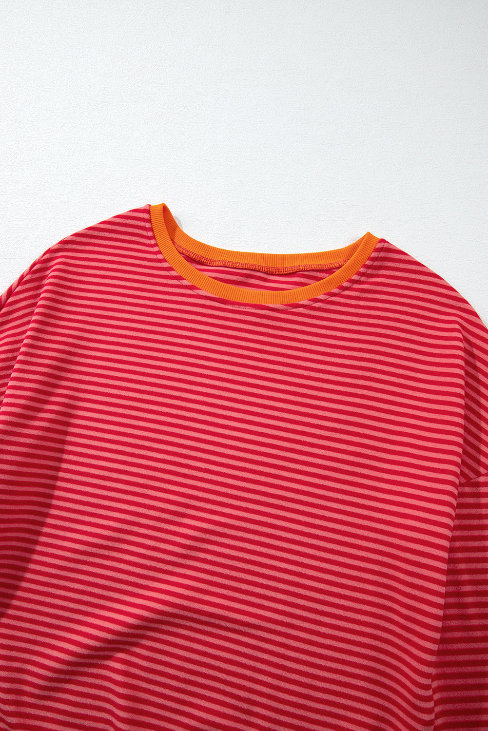 Orange Stripe Plus Size Drop Shoulder Long Sleeve Buttoned Decor Top