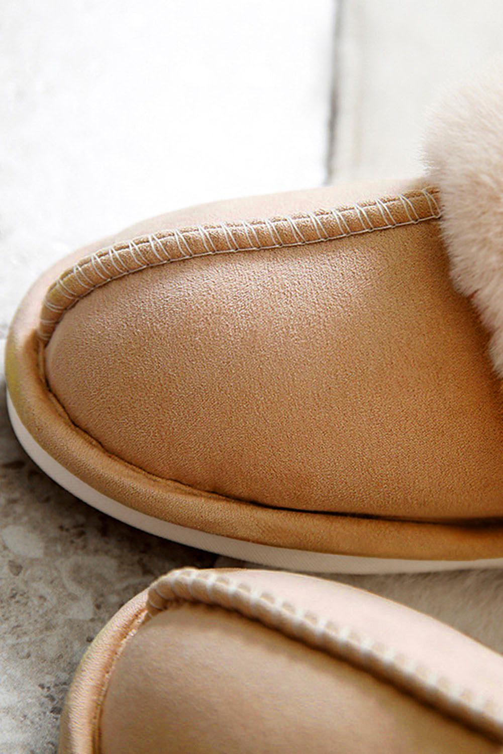 Khaki Cut and Sew Faux Suede Plush Lined Slippers