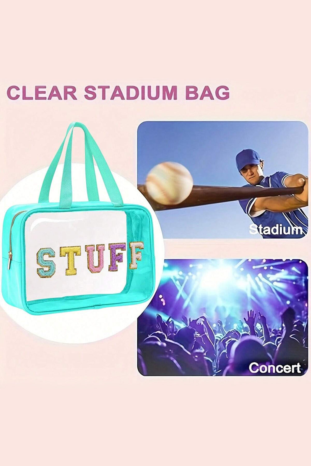 Light Pink TRAVEL Chenille Letter Clear PVC Makeup Bag