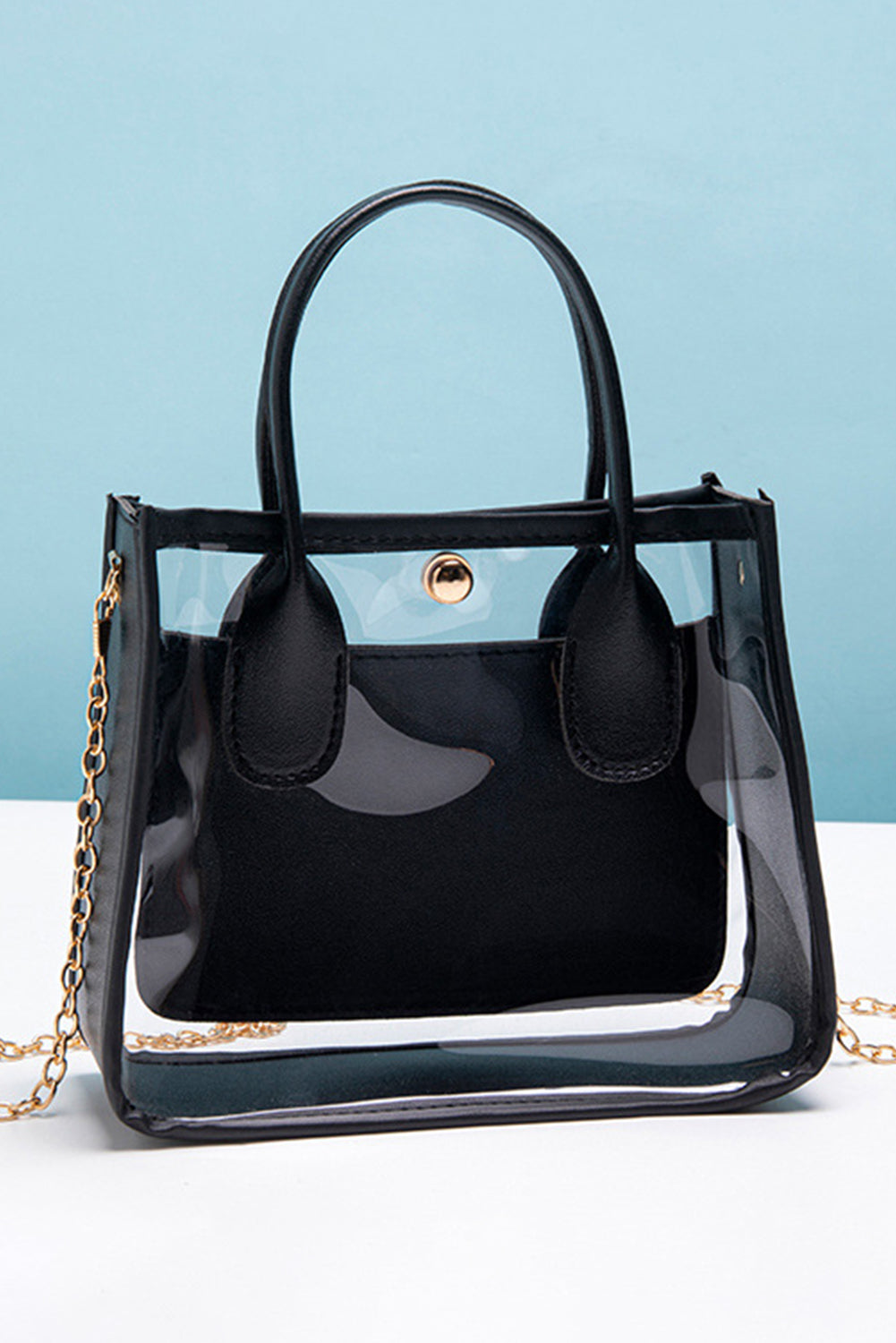 Chestnut PVC PU Leather Patchwork Chain Strap Shoulder Bag