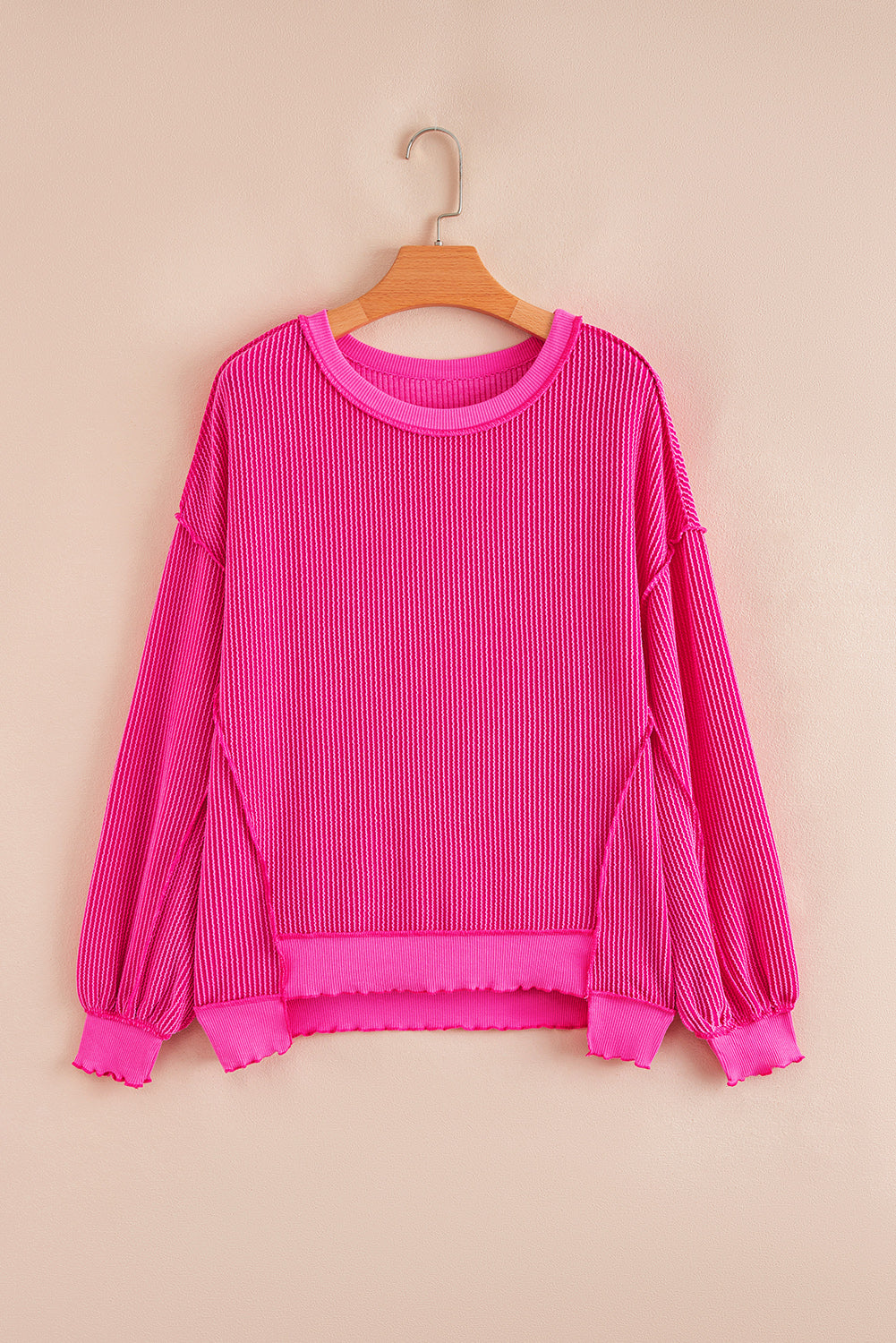 Rose Red Drop Shoulder Uneven Hem Plus Size Twisted Rib Top