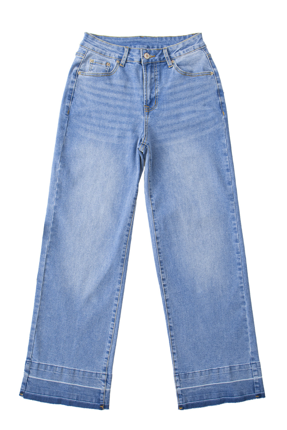 Real Teal Raw Hem Unique Cuffs Straight High Rise Loose Jeans