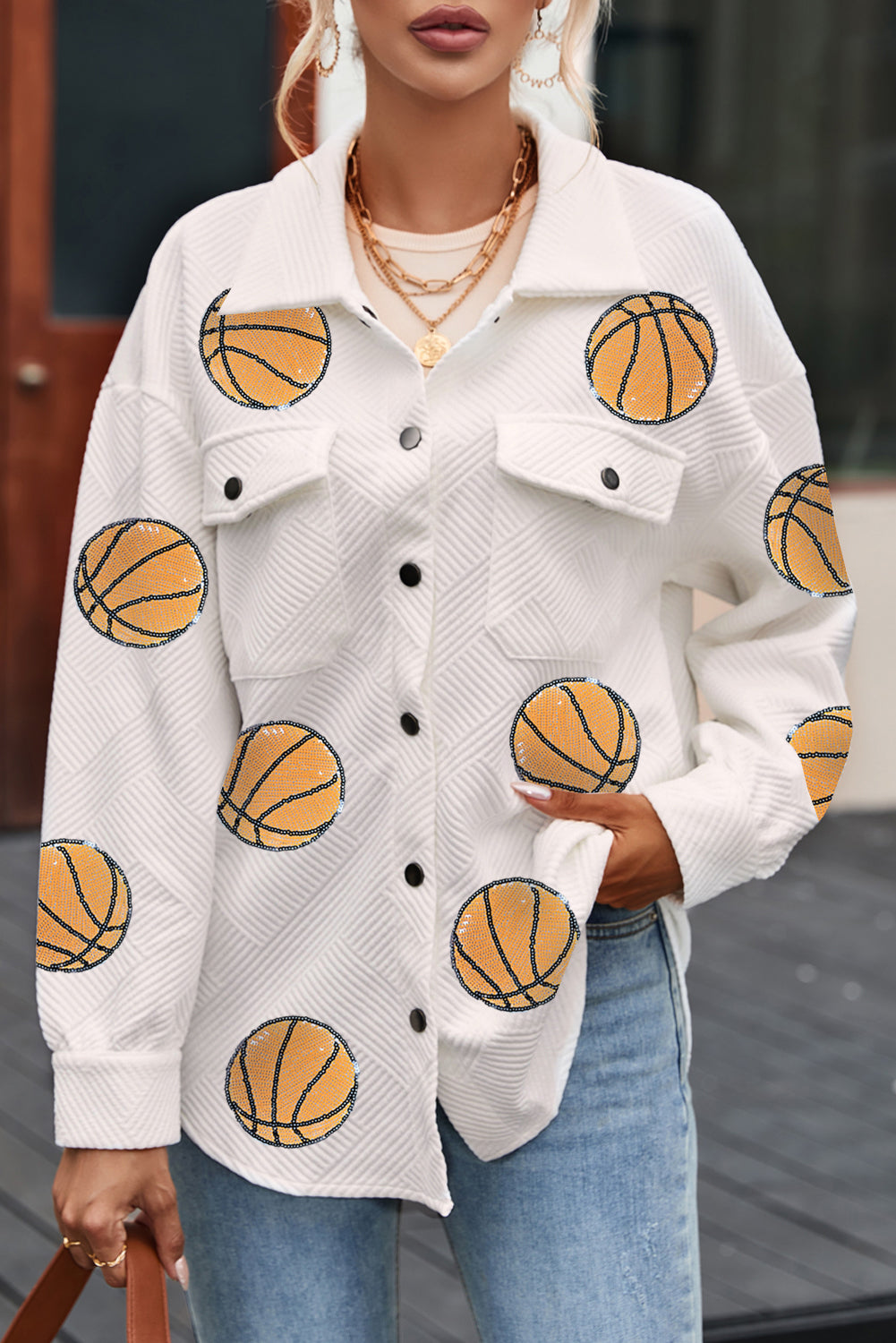 Black Sequin Basketball Patched Graphic Game Day T Shirt