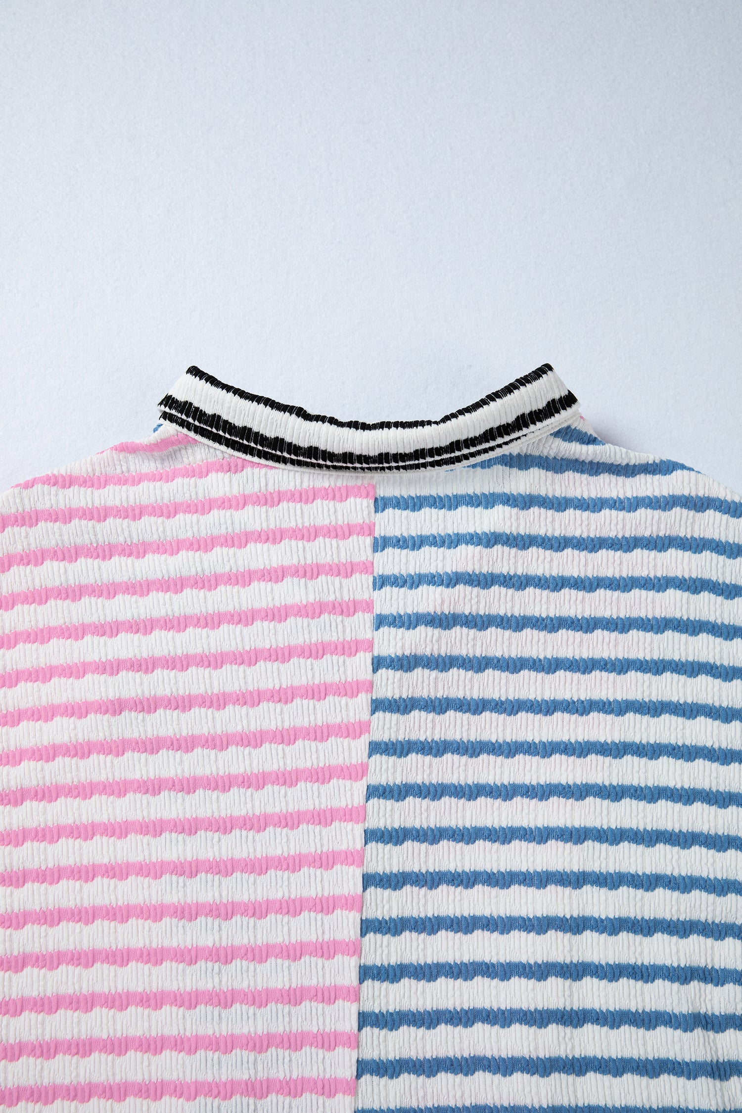 Multicolour Striped Color Block Patchwork Half Zip Drop Shoulder Long Sleeve Top