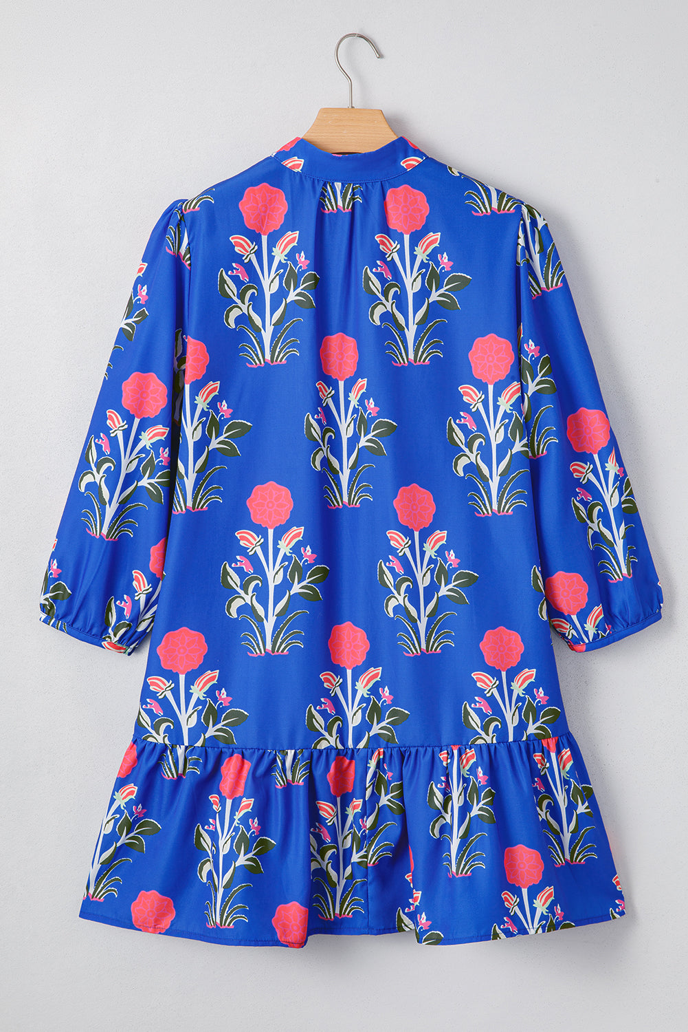 White Floral Puff Short Sleeve V Neck High Waist Maxi Dress