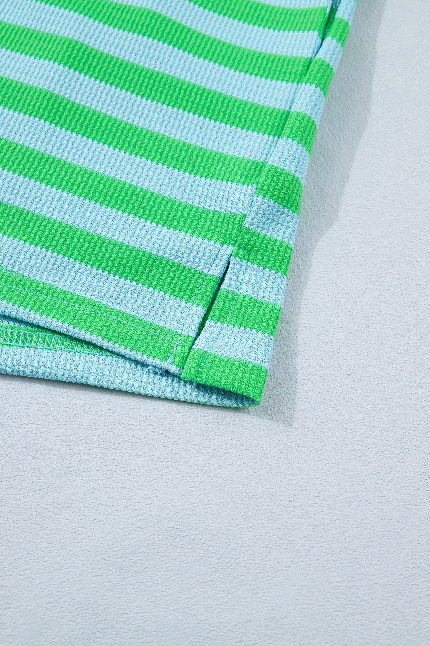 Green Stripe Puff Short Sleeve T Shirt Matching Shorts Set