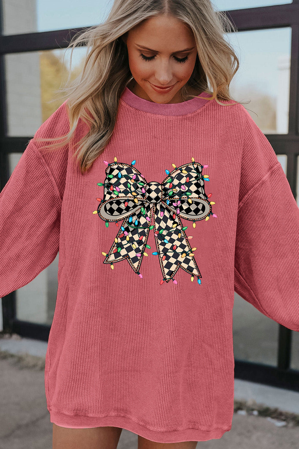 Grass Green Ribbed Corded Oversized Sweatshirt