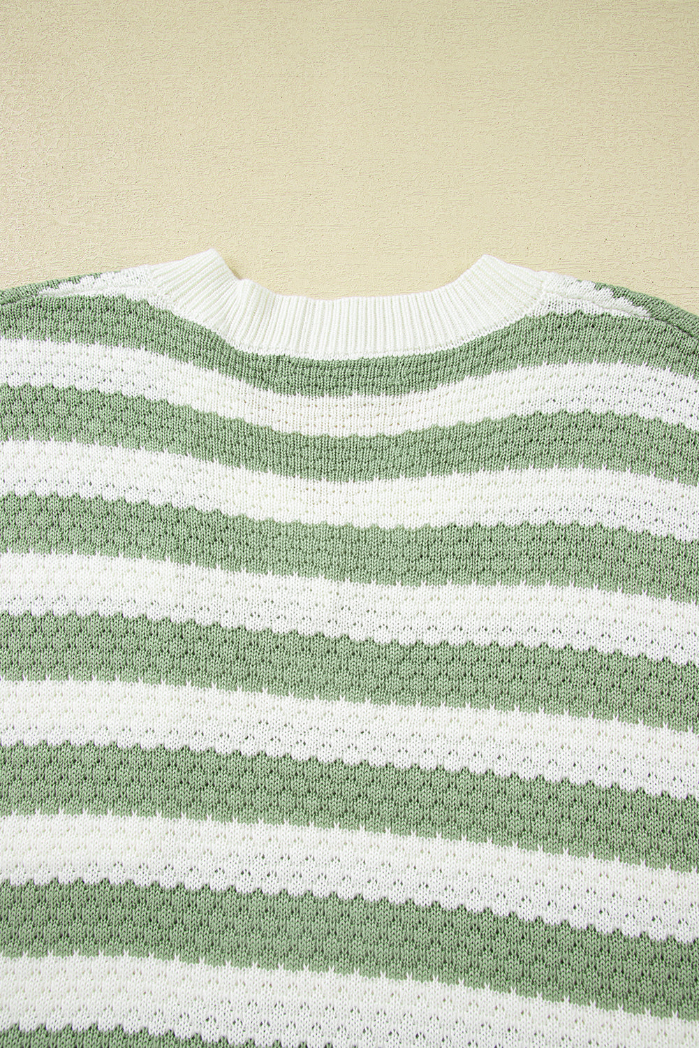 Rose Stripe V Neck Short Sleeve Sweater with Side Slits
