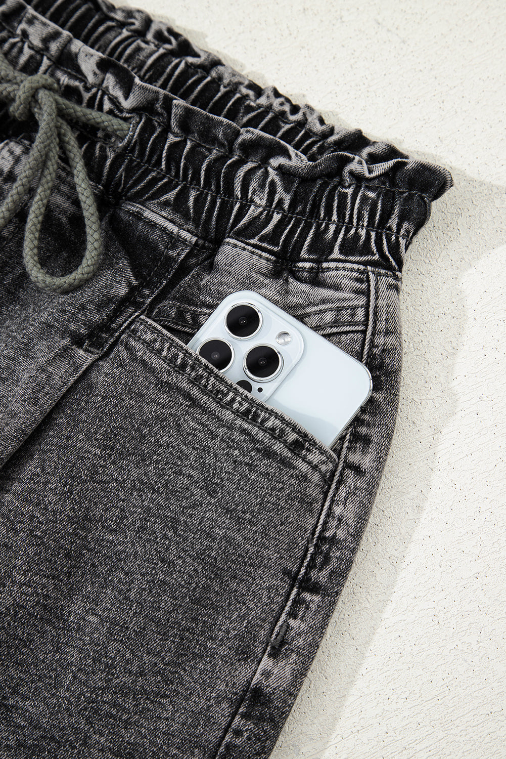 Ashleigh Blue Drawstring Elastic Waistband Casual Denim Shorts with Pockets