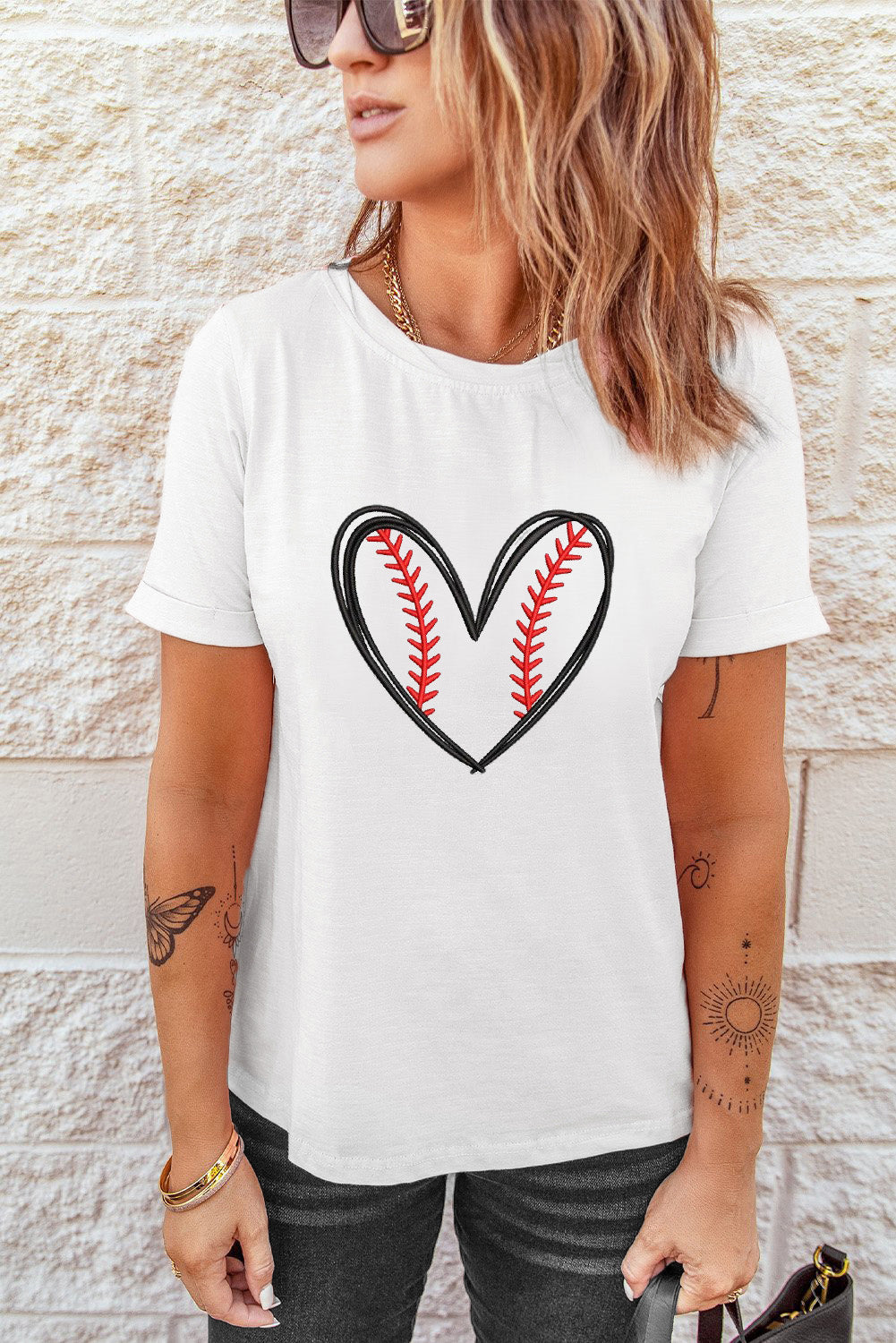 Light Grey Baseball Heart Embroidery French Terry Skort